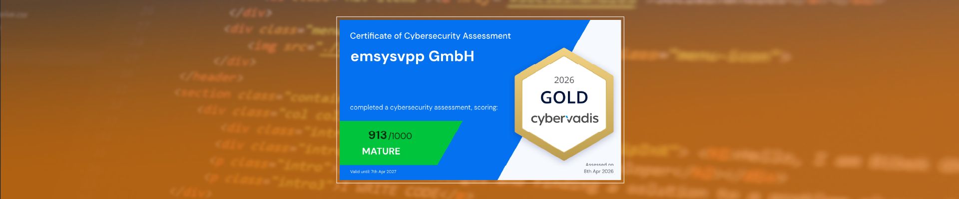 Gold certificate from CyberVadis for emsys VPP